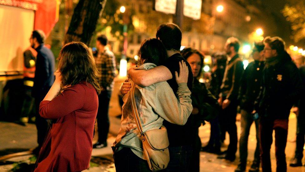 People outside the Bataclan concert hall