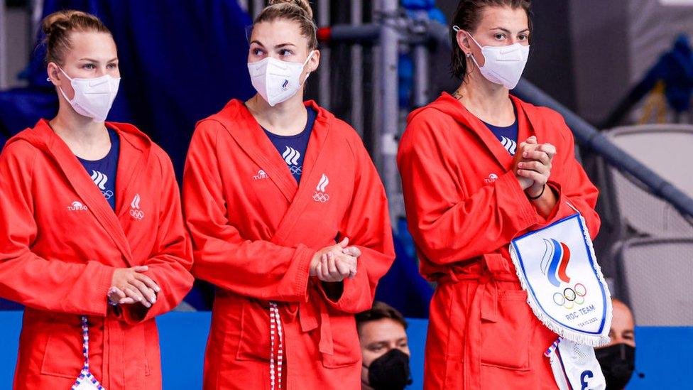 Team ROC during the Tokyo 2020 Olympic Waterpolo Tournament.