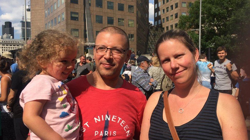 Rashid Hamaida, Jane Hamaida-Brown and their daughter Alexis came to observe the minute's silence at Southwark Needle