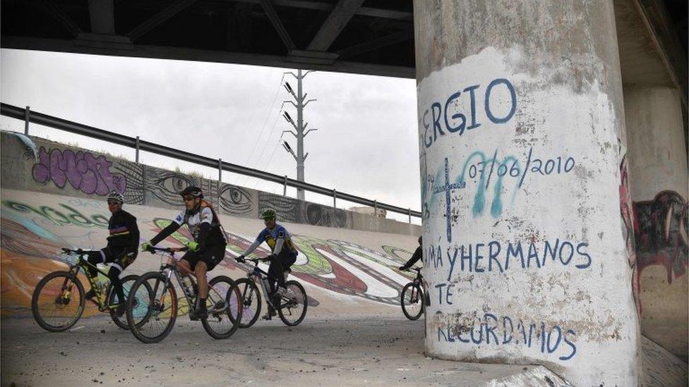 A picture of where Sergio Hernandez was killed by a US border patrol agent in 2010 on the Mexican bank of the Rio Grande in Juarez, Mexcio.