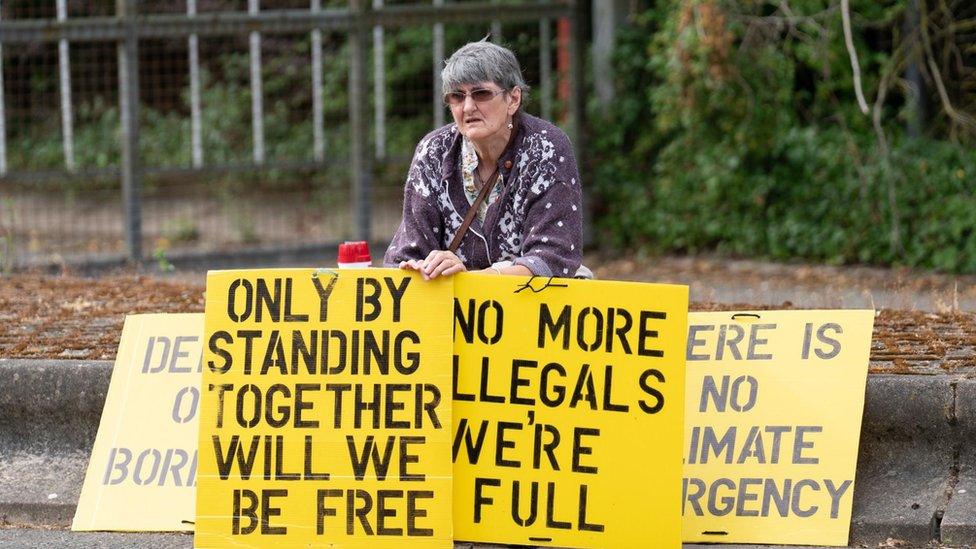 Protester outside Wethersfield airbase