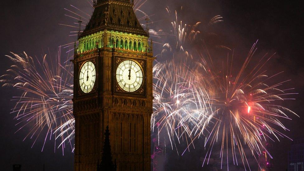 Big Ben during New Year's celebrations in 2016