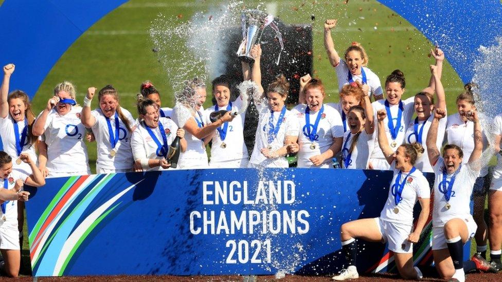 The England team winning trophy and celebrating