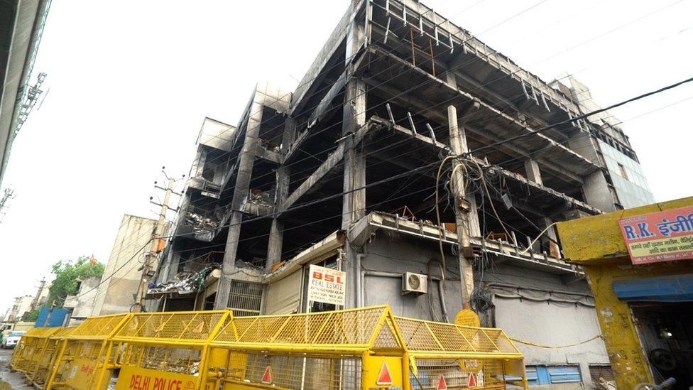 The five-storey building in Mundka, Delhi where the fire accident took place