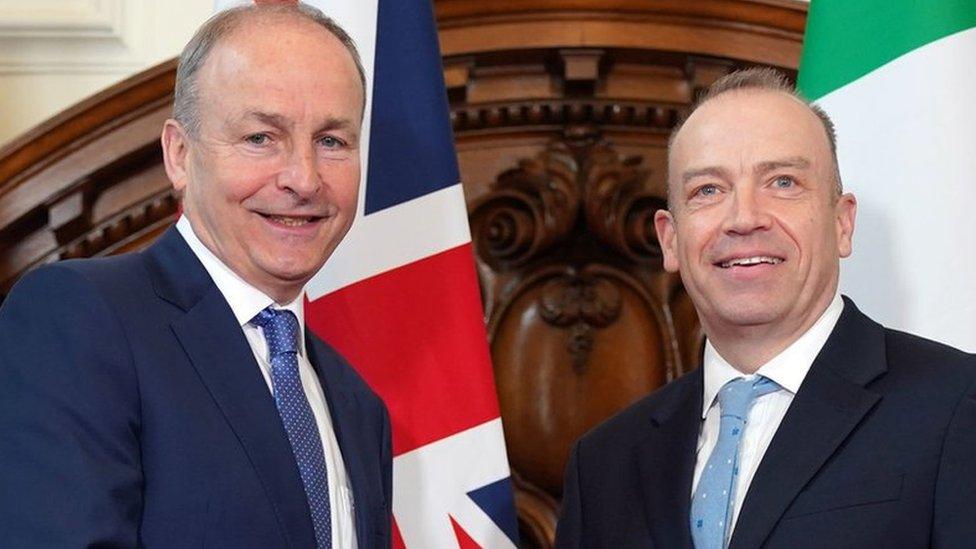 Micheál Martin and Chris Heaton-Harris arrive for the British Irish Intergovernmental Conference press conference