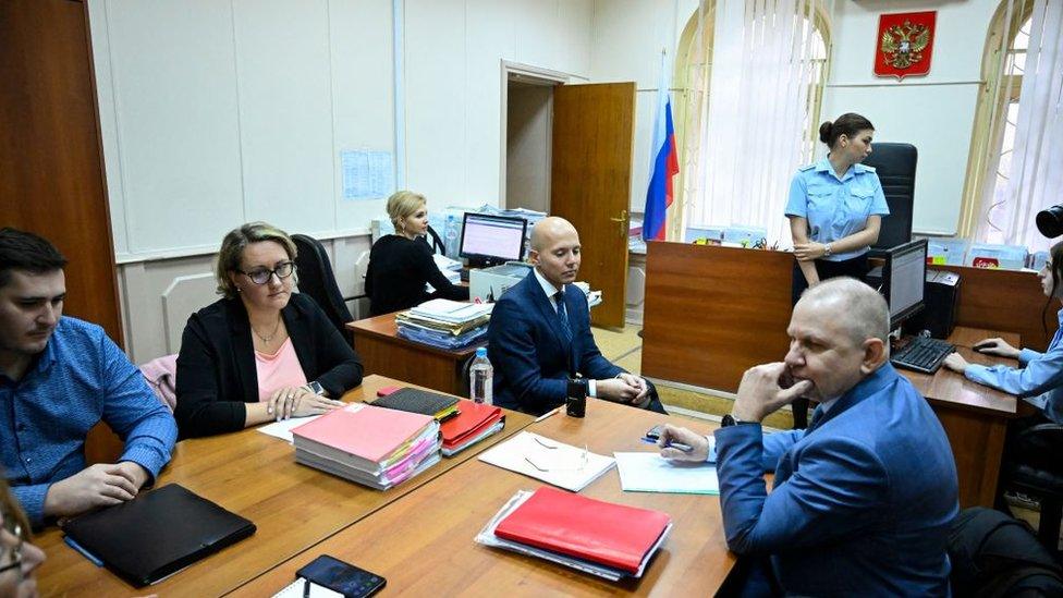 Lawyers of the Jewish Agency for Israel (JAFI, known as Sokhnut) attend a hearing at the Basmanny district court in Moscow on 19 October 2022