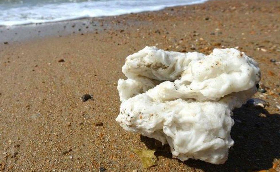 Palm oil deposit on beach