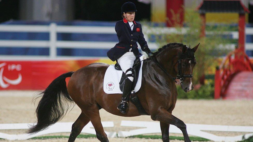 Deborah Criddle of Great Britain with horse Pavaroti competes in the Paralympic Equestrian Individual Championship Test