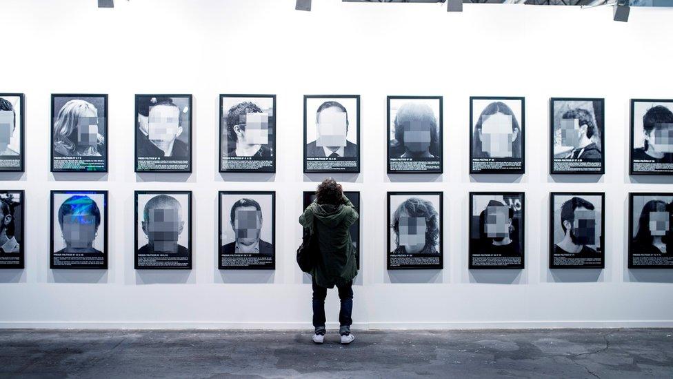 A view of the artwork "Presos politicos" by Spanish artist Santiago Sierra during the ARCO Contemporary Art Fair in Madrid, Spain, 20 February 2018.