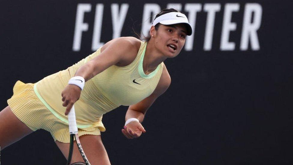 Emma Raducanu serves during her win at the 2024 Australian Open