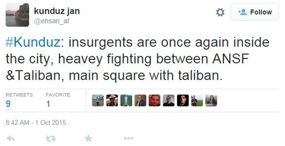 Tweet by @ehsan_af saying that the Taliban were fighting back on Thursday afternoon