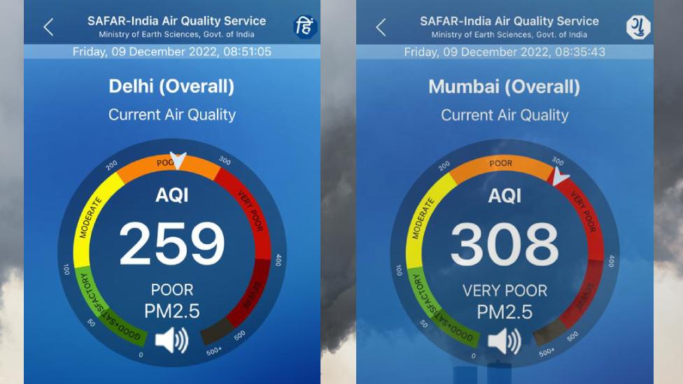 Pollution levels in Delhi and Mumbai on Friday morning