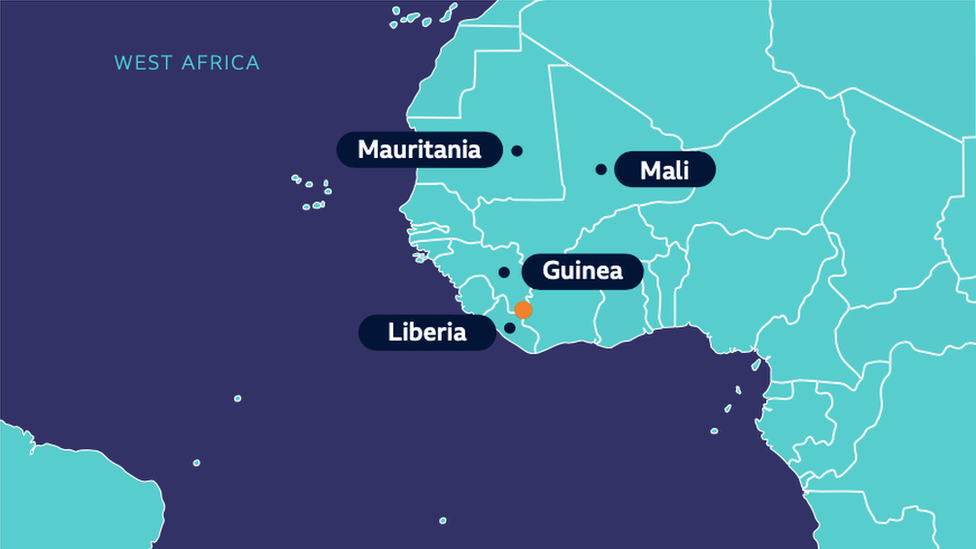 Map of West Africa, focusing on Guinea