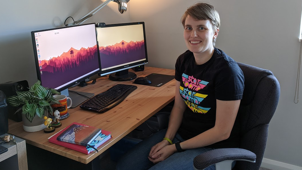 Sarah Caisley at her home desk