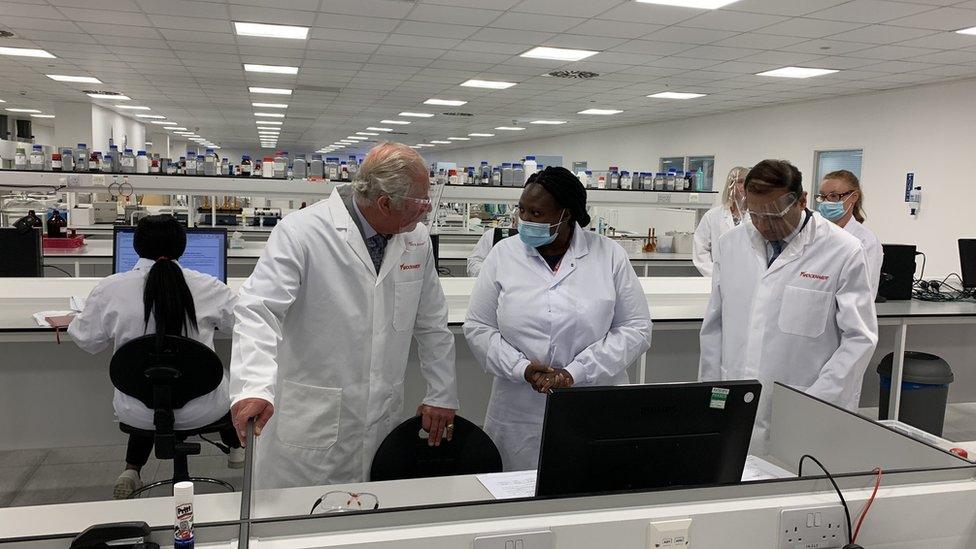 Prince Charles meets scientists at the Wockhardt factory in Wrexham