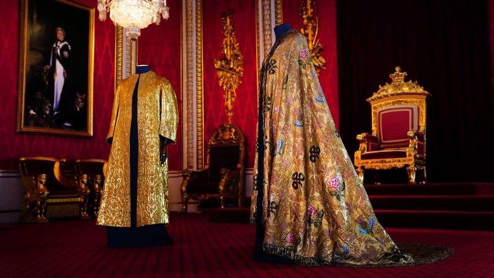 The Coronation Vestments, comprising of the Supertunica (left) and the Imperial Mantle (right)