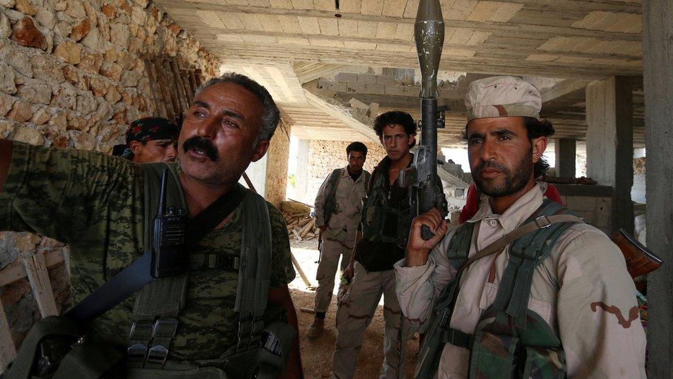 Syrian Democratic Forces fighters outside Manbij on 22 June 2016