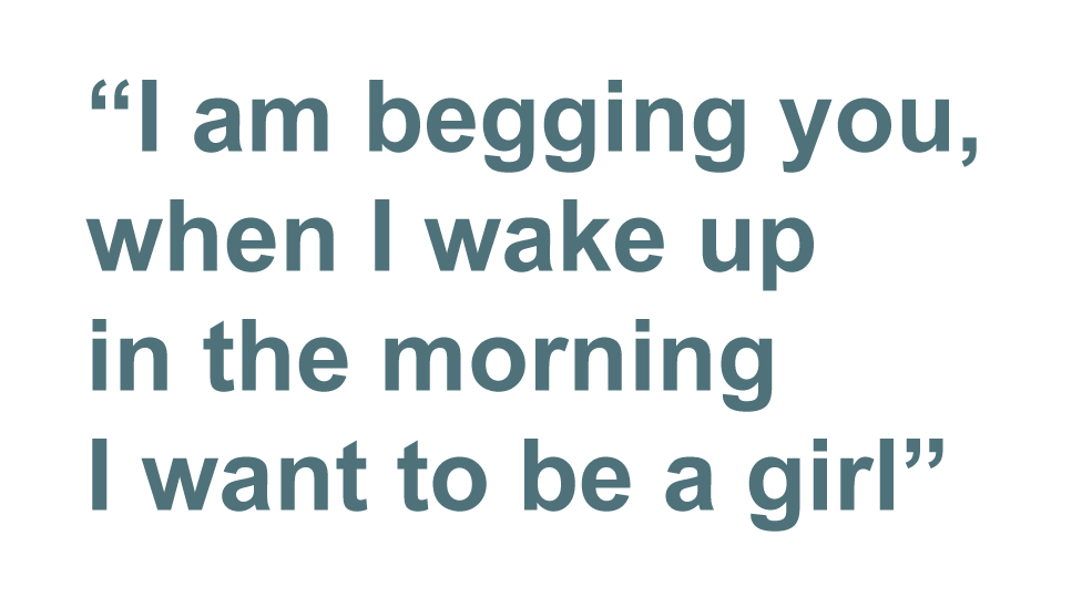 Quote: I am begging you, when I wake up in the morning I want to be a girl