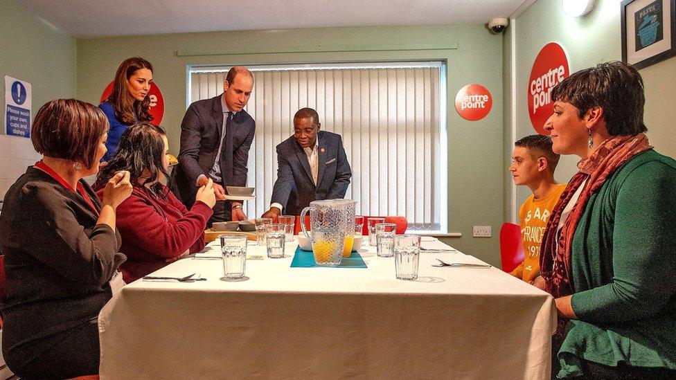 Duke and Duchess of Cambridge serving food at Centrepoint Barnsley