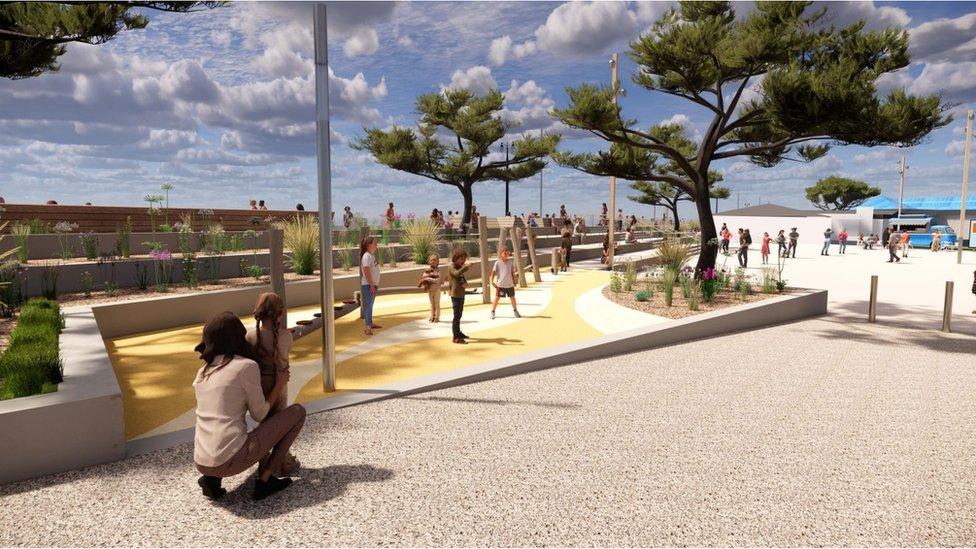 A CGI of the planned new seafront area between the Pyramids Centre and South Parade Pier