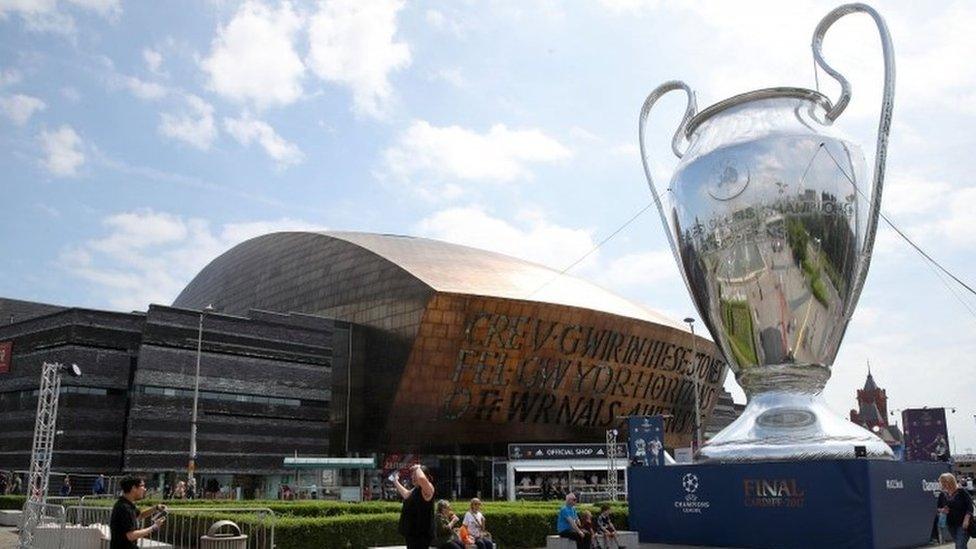 European Cup mock-up near Wales Millennium Centre