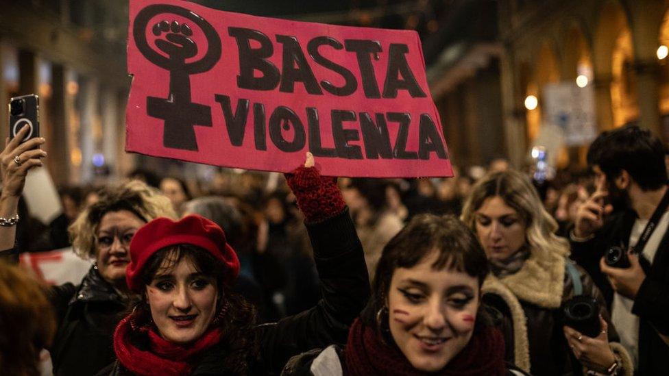 Italian women protesting against gender violence