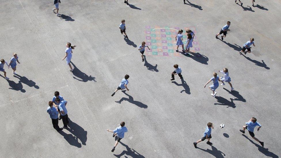 Playground full of primary school children