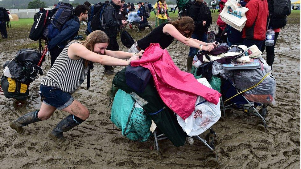 Festival-goers arrive for the Glastonbury Festival