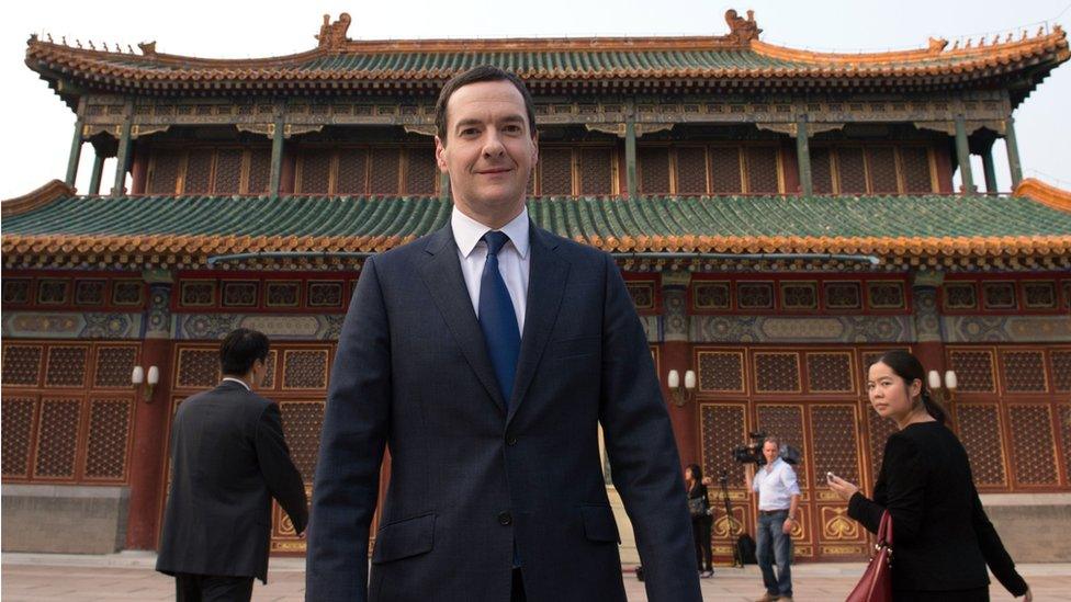 George Osborne arrives at the Prime Minister's office in Beijing, China