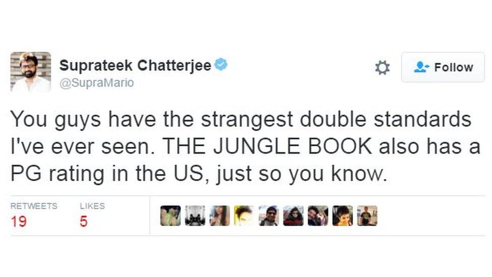 You guys have the strangest double standards I've ever seen. THE JUNGLE BOOK also has a PG rating in the US, just so you know.