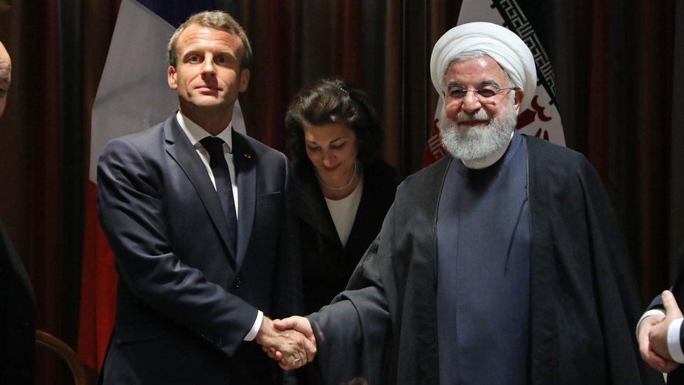 Emmanuel Macron and Hassan Rouhani