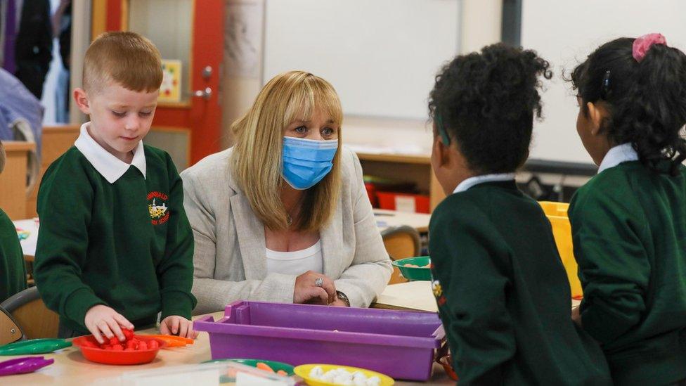 The education minister Michelle McIlveen visiting a school in September