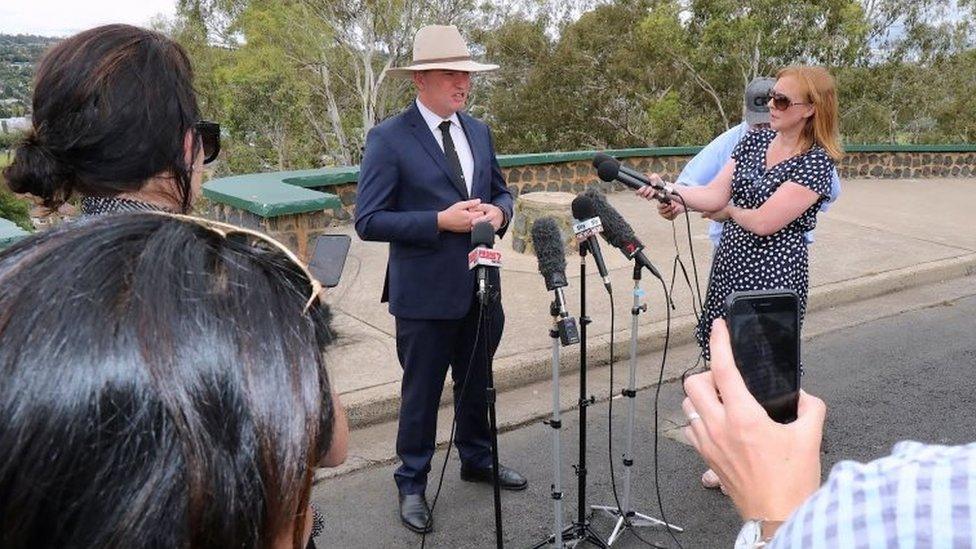 Barnaby Joyce gives a press conference in his electorate of New England, announcing he will step down