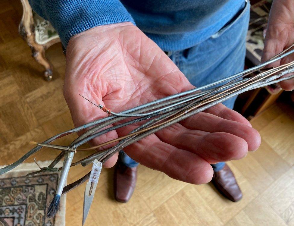 Handmade tools for putting the ships in bottle