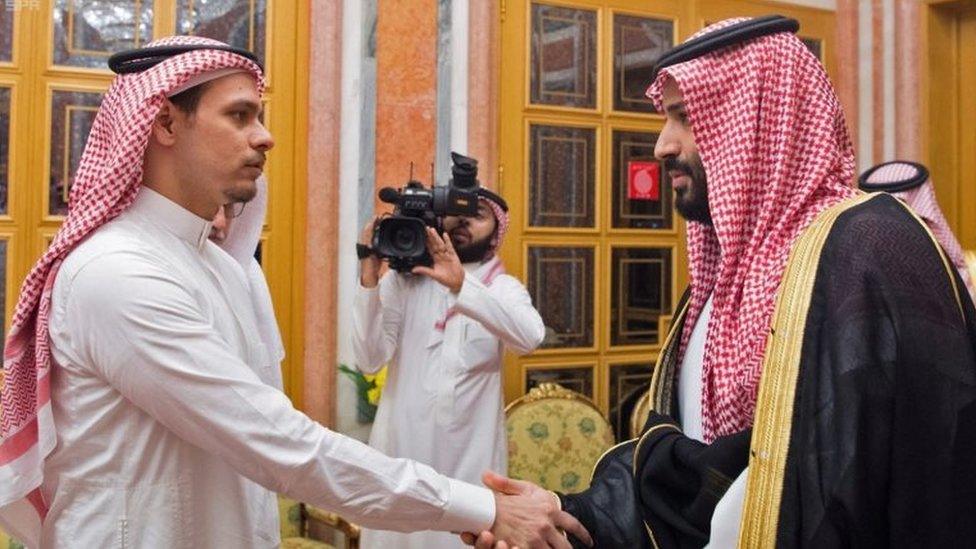 A handout picture provided by the Saudi Press Agency (SPA) on October 23, 2018 shows Saudi Crown Prince Mohammed bin Salman meeting with family members of slain journalist Jamal Khashoggi in Riyadh