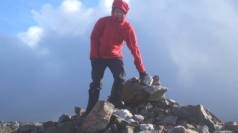 Hazel Strachan at the top of Carn an Tuirc