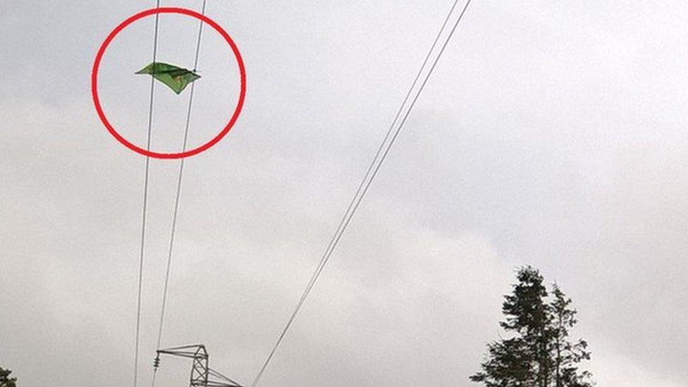 Kite trapped in cables