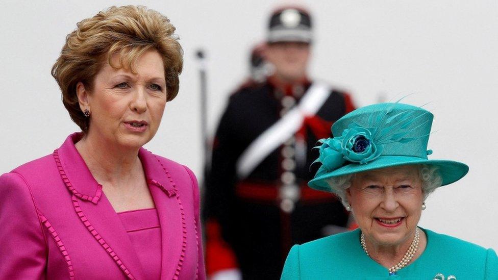 Former Irish president Mary McAleese and the Queen