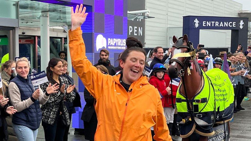 Emma Webb with Miles the resin horse