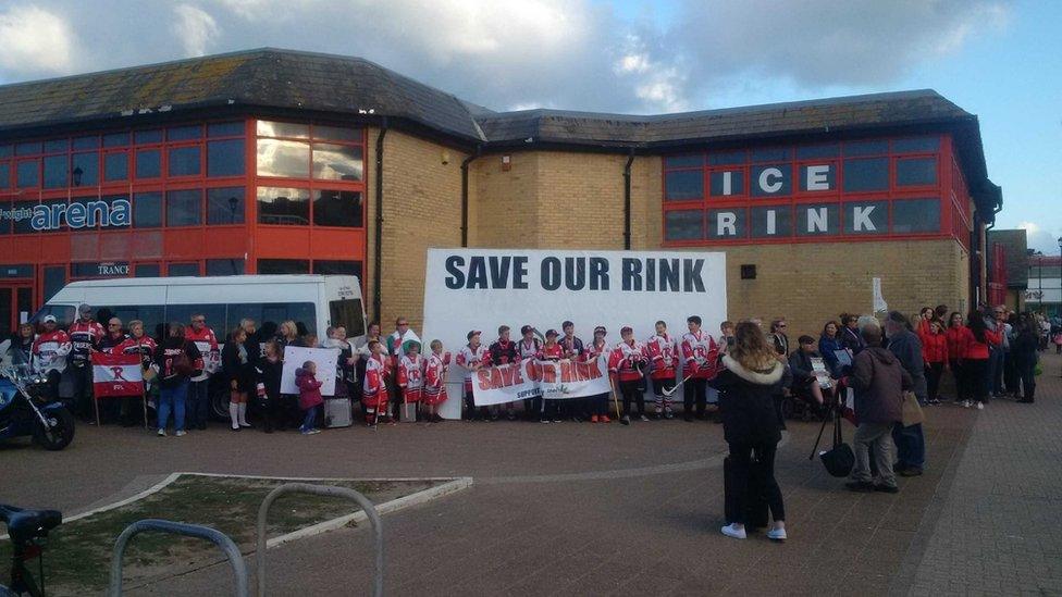 Protestors outside Ryde Arena