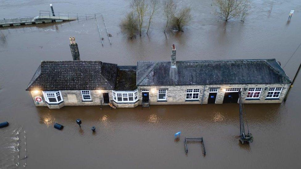 Flood water at Naburn Lock on the outskirts of York.