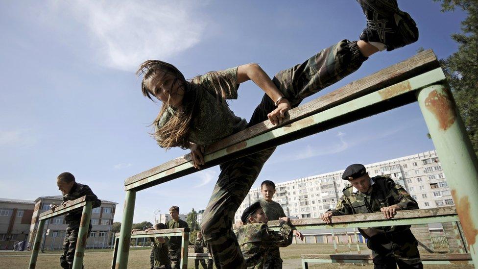 Russian cadets train in the southern city of Stavropol.