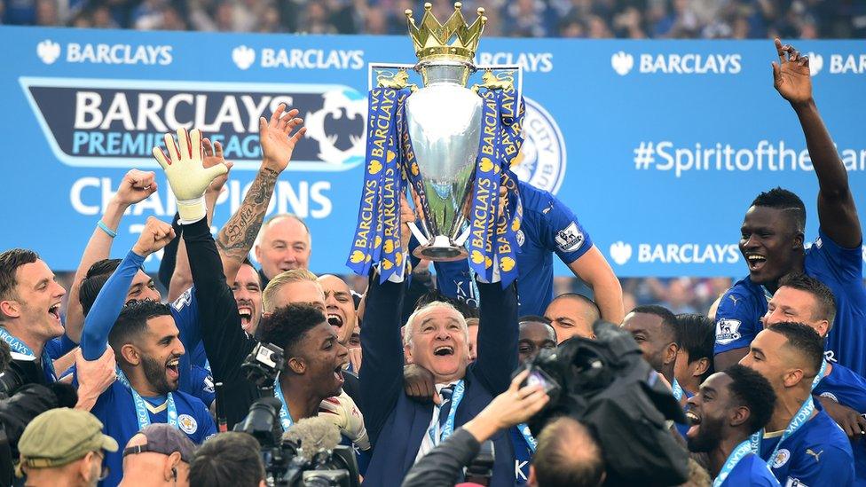 The Leicester City team winning the league