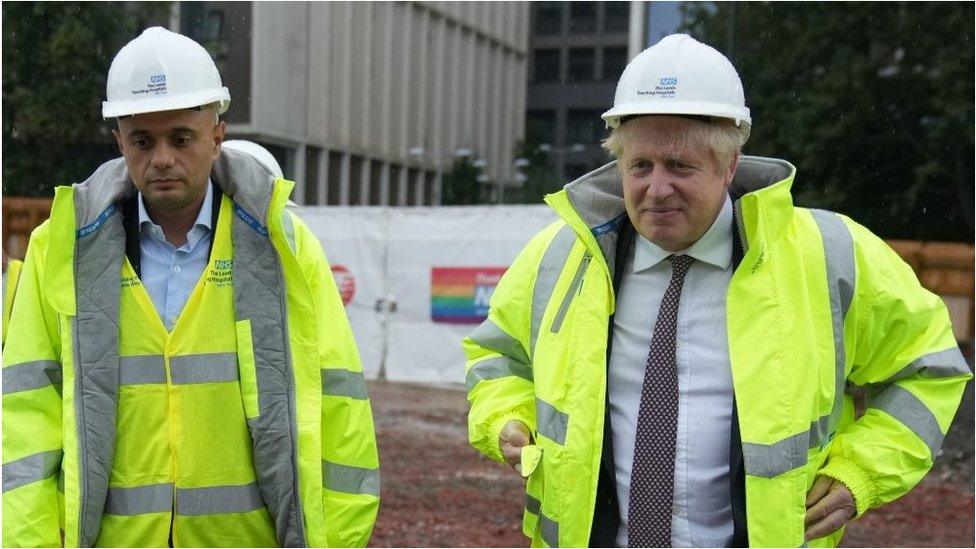 Boris Johnson and Sajid Javid visiting site of new Children's hospital at Leeds General Infirmary in October 2021