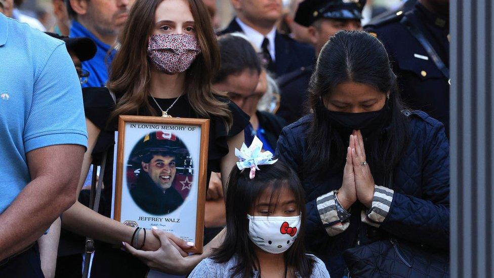 Family members and loved ones of victims attend the annual 9/11 Commemoration Ceremony at the National 9/11 Memorial and Museum on September 11, 2021 in New York City