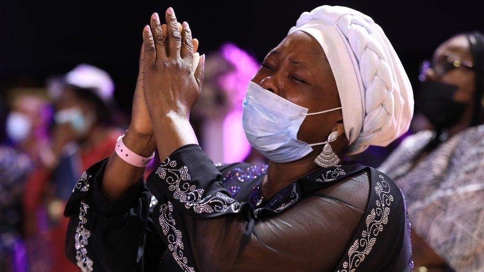 A woman at TB Joshua's burial