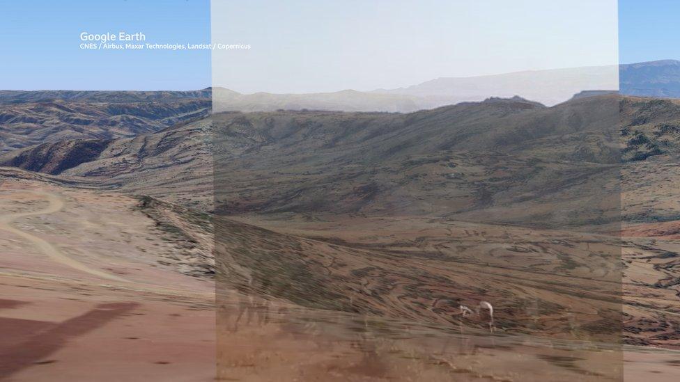 Footage from one of the video clips was overlaid on a 3D rendering of the terrain to find a match