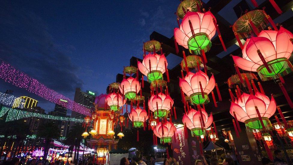 Lanterns hang in Victoria Park in celebration of the full moon during the Chinese mid-Autumn Festival in Hong Kong, China, 15 September 2016.