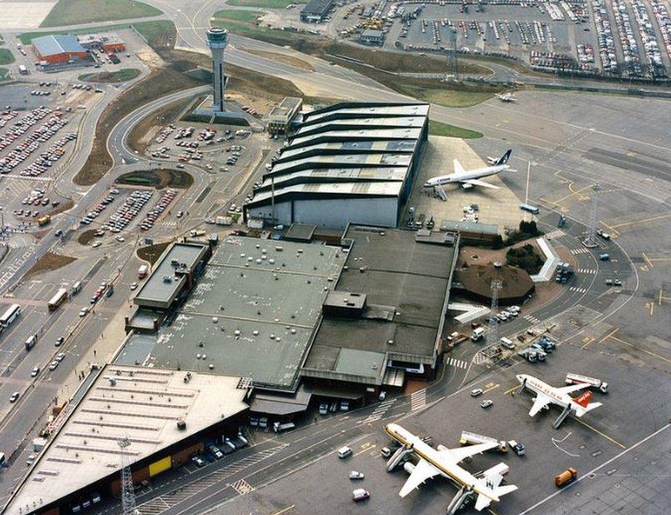 Aerial view of London Luton airport in the 1990s