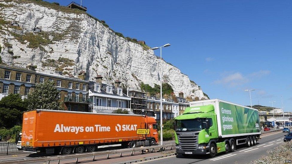 Lorries approaching the Port of Dover